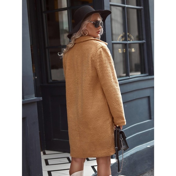 Lapel collar faux fur fuzzy Teddy Coat mauve - Picture 7 of 11